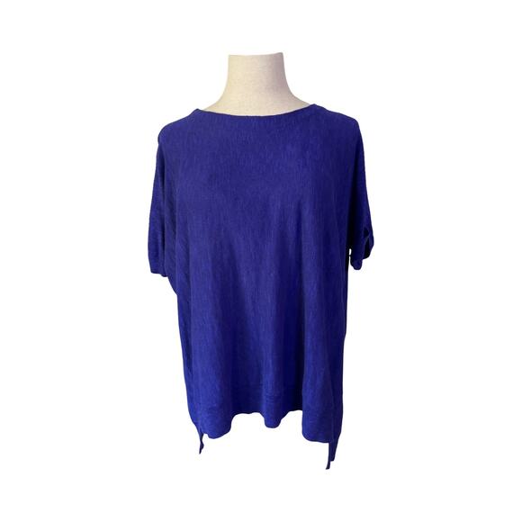 Eileen Fisher Organic Linen Cotton Knit Top XL Blue Short Sleeve Blouse VGUC - Picture 4 of 8